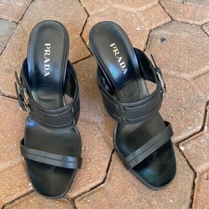 Prada slip on sandal with 4.5 inch heel